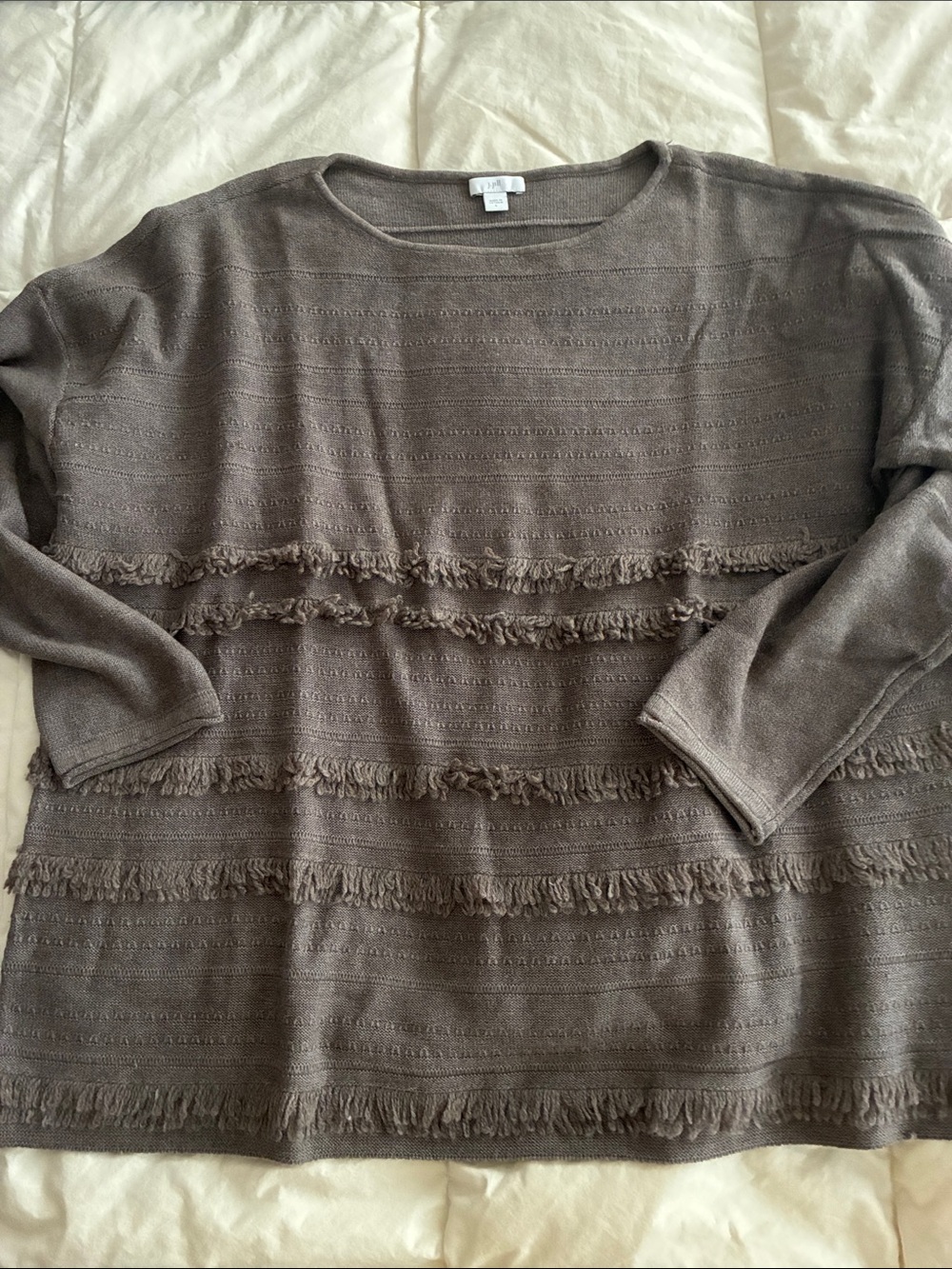 J. Jill Textured Fringe Knit Sweater in Taupe Size L